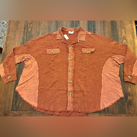 Bluivy Tops - Rust Oversized Flowy Button-Up Shirt